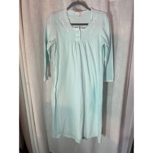 KayAnna‎ Small Blue Nightgown Cotton Long Sleeve Lace Trim Sleepwear S/P